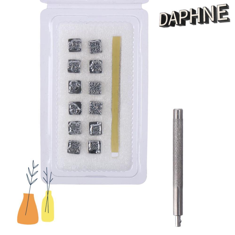DAPHS Leather Craft Stamps, Metal Silver Leather Stamping Tools, Leather Tools 12 Patterns 10MM Tang