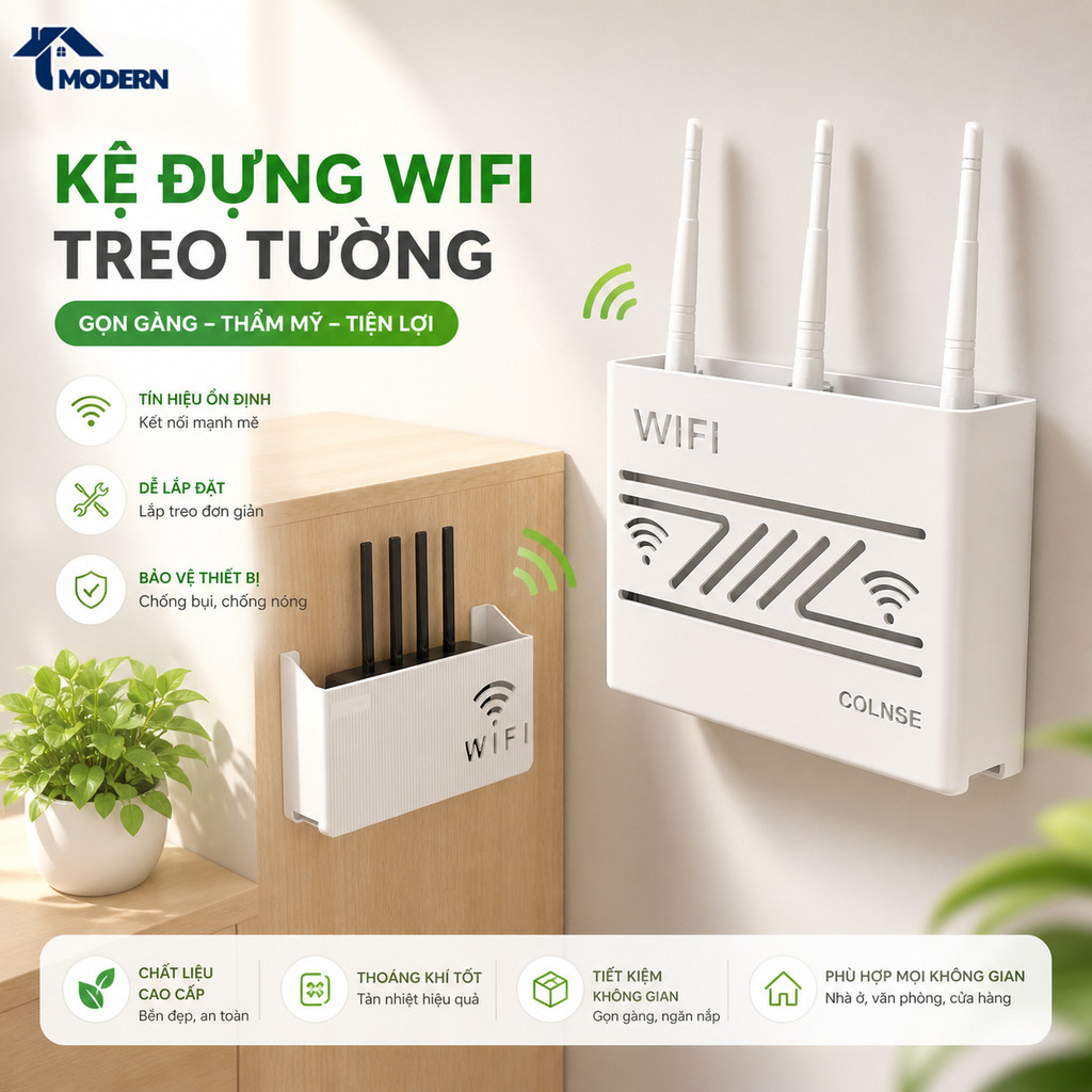 Kệ Đựng Wifi Treo Tường Nhựa ABS Cao Cấp MODERN, Giá Để Wifi Đặt Modem Đầu Kỹ Thuật Số Ổ Cắm Điện