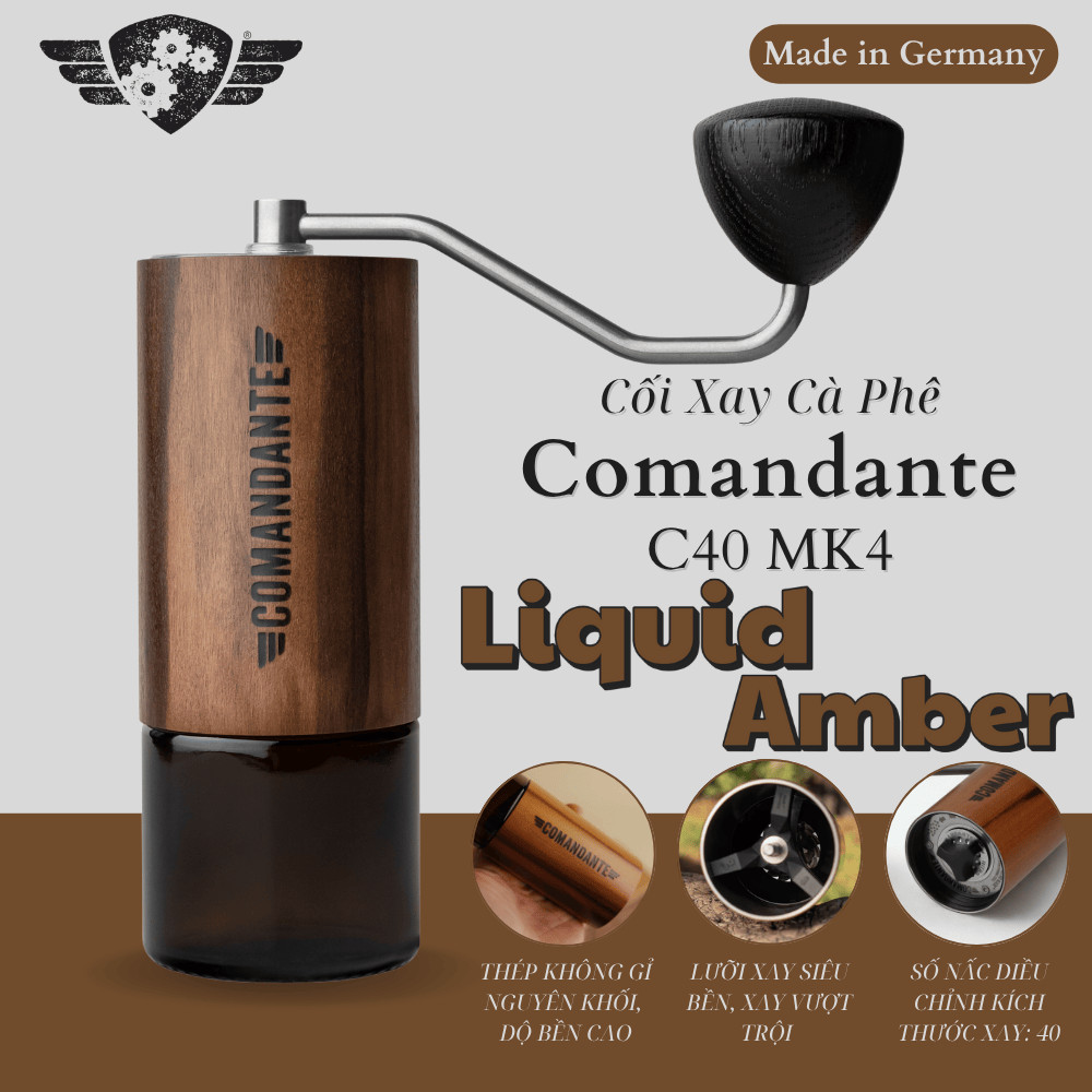 Cối Xay Cà Phê Comandante C40 MK4 Nitro Blade - Liquid Amber - 40 Nấc Xay - Made In Germany