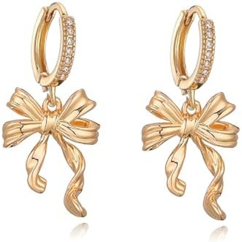 oop Earring Coquette Ribbon Bowknot Huggie Earring Cute Sparkly Cubic Zirconia Rhinestone Bowknot Ea