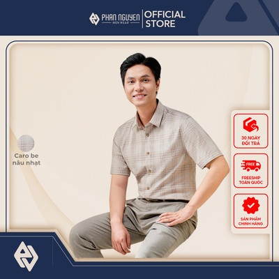 Áo sơ mi cộc tay nam Phan Nguyễn, chất liệu bamboo cao cấp, mềm mát, form slim fit SMC.556