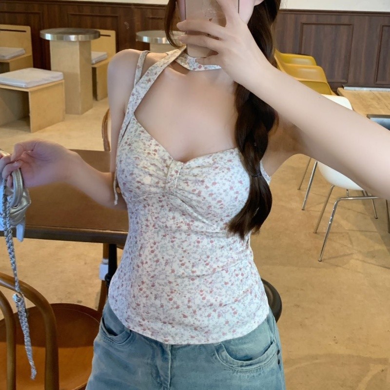Mùa Xuân Phong Cách Mùa Hè Pháp Pure Desire Hoa Có Thể Tháo Rời Cổ Dây Ren Dây Sling Hai Tay Bao Mỡ 