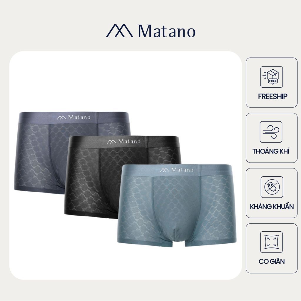 [COMBO 3] Quần Lót Boxer Nam Lụa Băng Thông Hơi Hoạ Tiết MATANO QL069 mềm mại, co giãn thoải mái, th