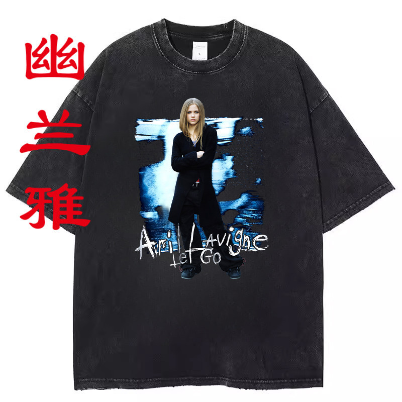 Áo thun họa tiết Pop-Punk thủ công màu đen​ | Avril Lavigne "Love Sux" Theme Print, Unisex Loose, Mề