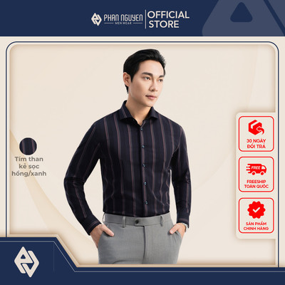 Áo sơ mi họa tiết kẻ nam Phan Nguyễn, chất liệu bamboo cao cấp, mềm mát, form slim fit SMD.1447