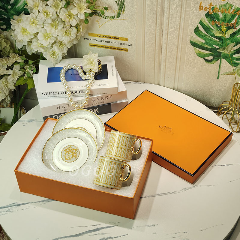 gold Malacca cup and saucer afternoon tea set, black tea cup, coffee cup2Cup2Plate gift box set