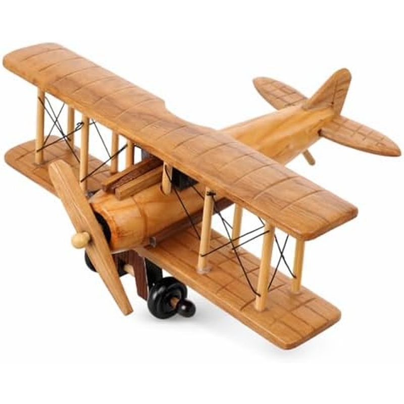 Garneck Vintage Wooden Airplane Model: Classic Biplane Aircraft Decor Handmade Propeller Plane for H