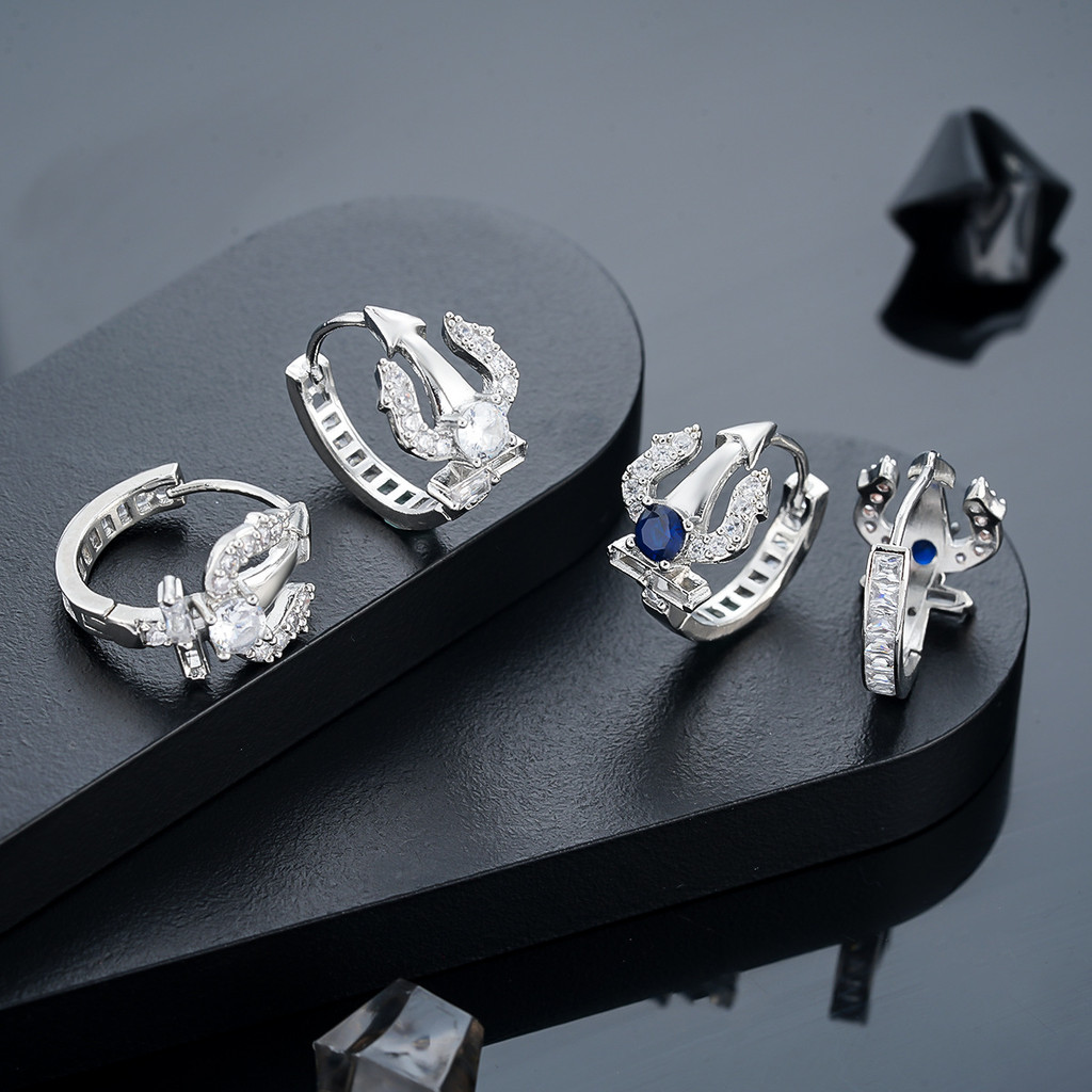 Hip Hop Phong Cách Zircon Kẹp Tai Xanh Aquaman Trident Bông Tai Không Xuyên Bông Tai Độc Đáo Hợp Thờ