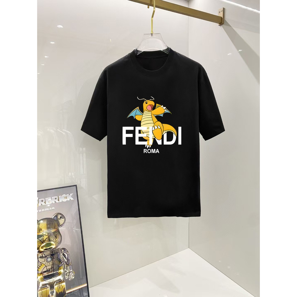 Fendi Áo Thun Tay Ngắn In Hình Phong Cách Retro Cho Nam và Nữ