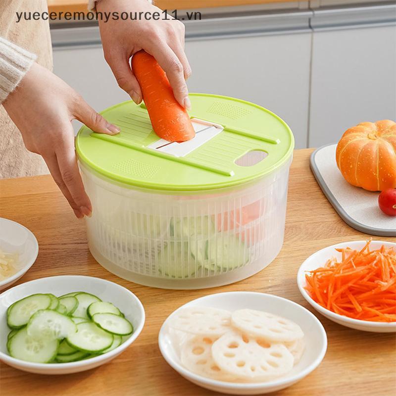 [YS] Máy sấy salad gia dụng cắt và giặt 2 trong 1 Salad Spinner Máy khử nước rau quả Giỏ hấp thụ đa 
