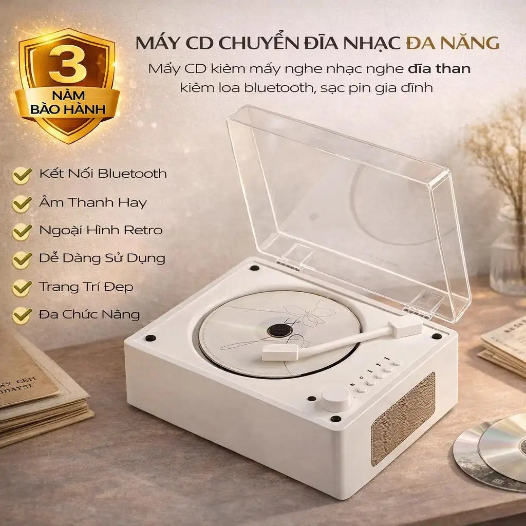 Máy CD máy phát đĩa than loa Bluetooth loa không dây máy nghe CD máy phát nhạc CD player tích hợp pi
