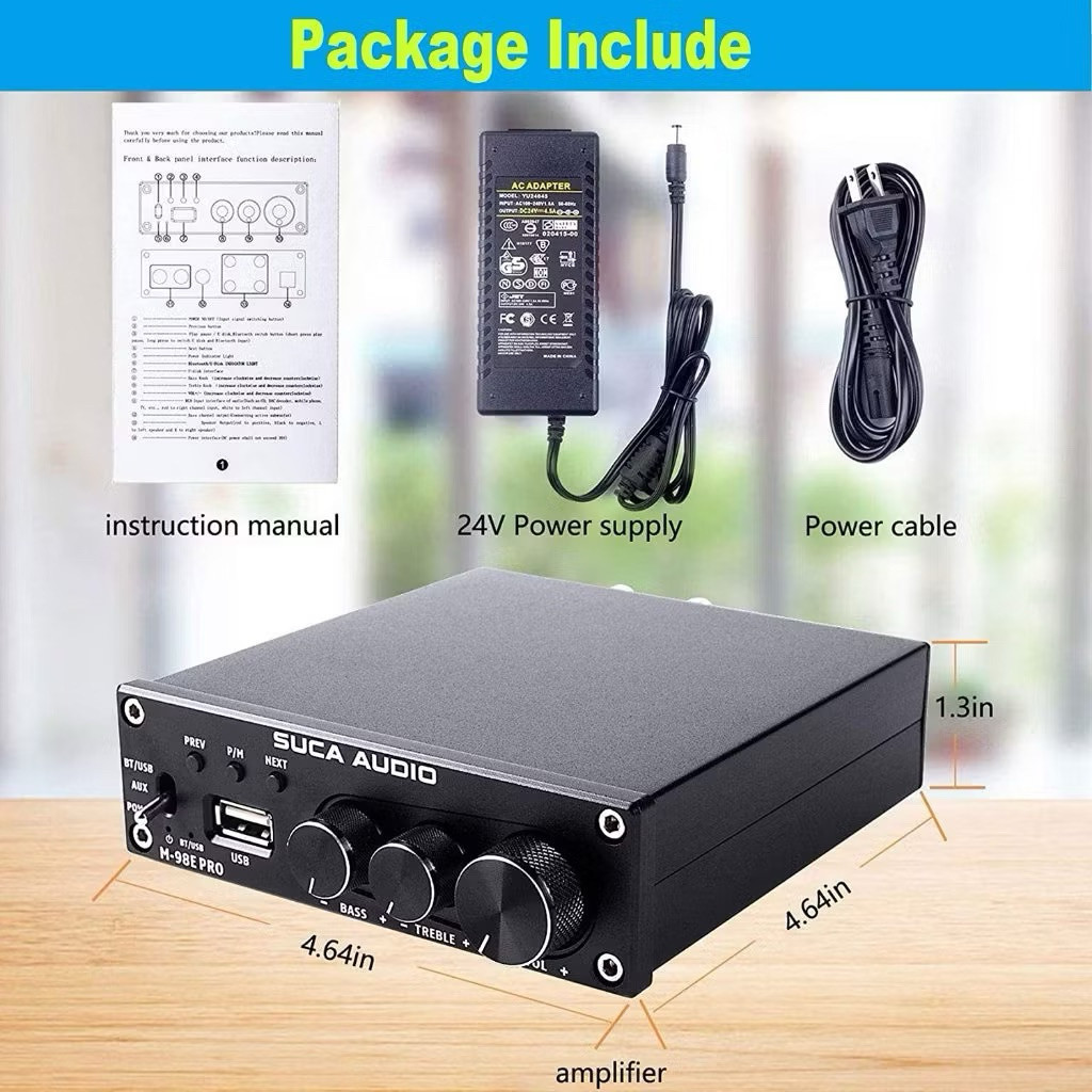 Amply Mini Suca audio Công Suất Khủng M98E-Pro -160W x 2 với Bass Treble và Cổng USB - Hàng Chính Hã