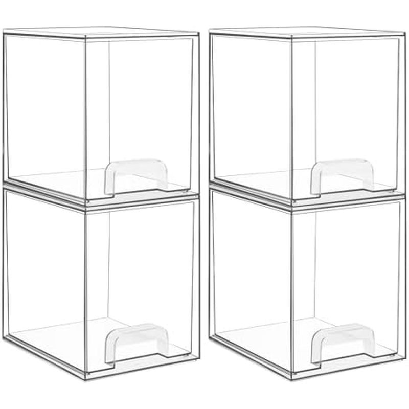 Vtopmart 7.6" H Clear Stackable Storage Drawers, 4 Pack Plastic Organizers Bins for Skincare, Cosmet