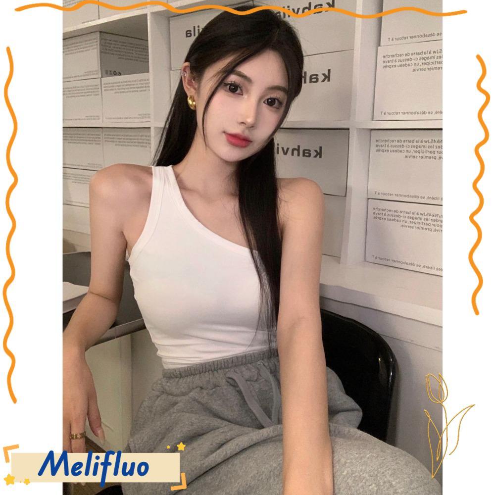 MELIFLUO Ice Silk Sling Không Đều, Spice Girl Mùa Hè Đẹp Áo Vest Lưng, Áo Khoác Ngoài Mỏng Cổ Ống To