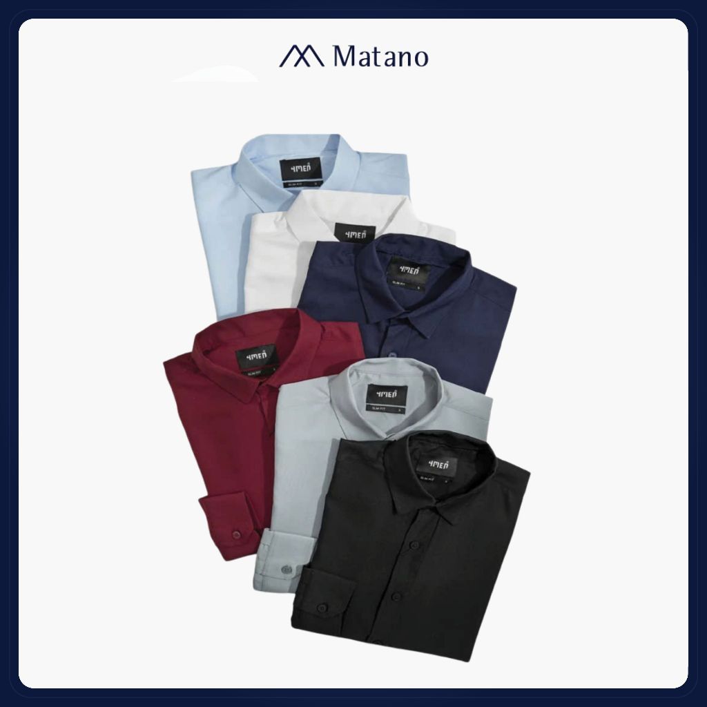 Áo sơ mi nam tay dài trơn MATANO SM088 vải lụa chéo hạn chế nhăn, form tailored tôn dáng, thanh lịch
