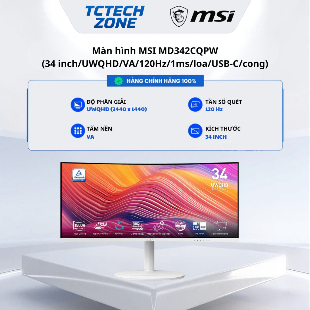 Màn hình LCD MSI Modern MD342CQPW (34 inch/ 3440 x 1440/ 300 cd/m2/ 1ms/ 120Hz/ Curved) Chính Hãng 1