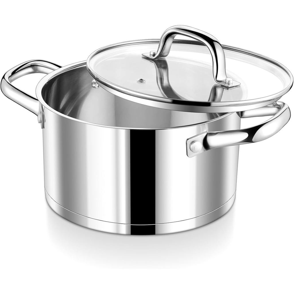 Nồi nấu ăn P & P CEF 5 Quarts có nắp, Nồi cảm ứng nồi đựng súp bằng thép không gỉ, đáy ba lớp & nắp 