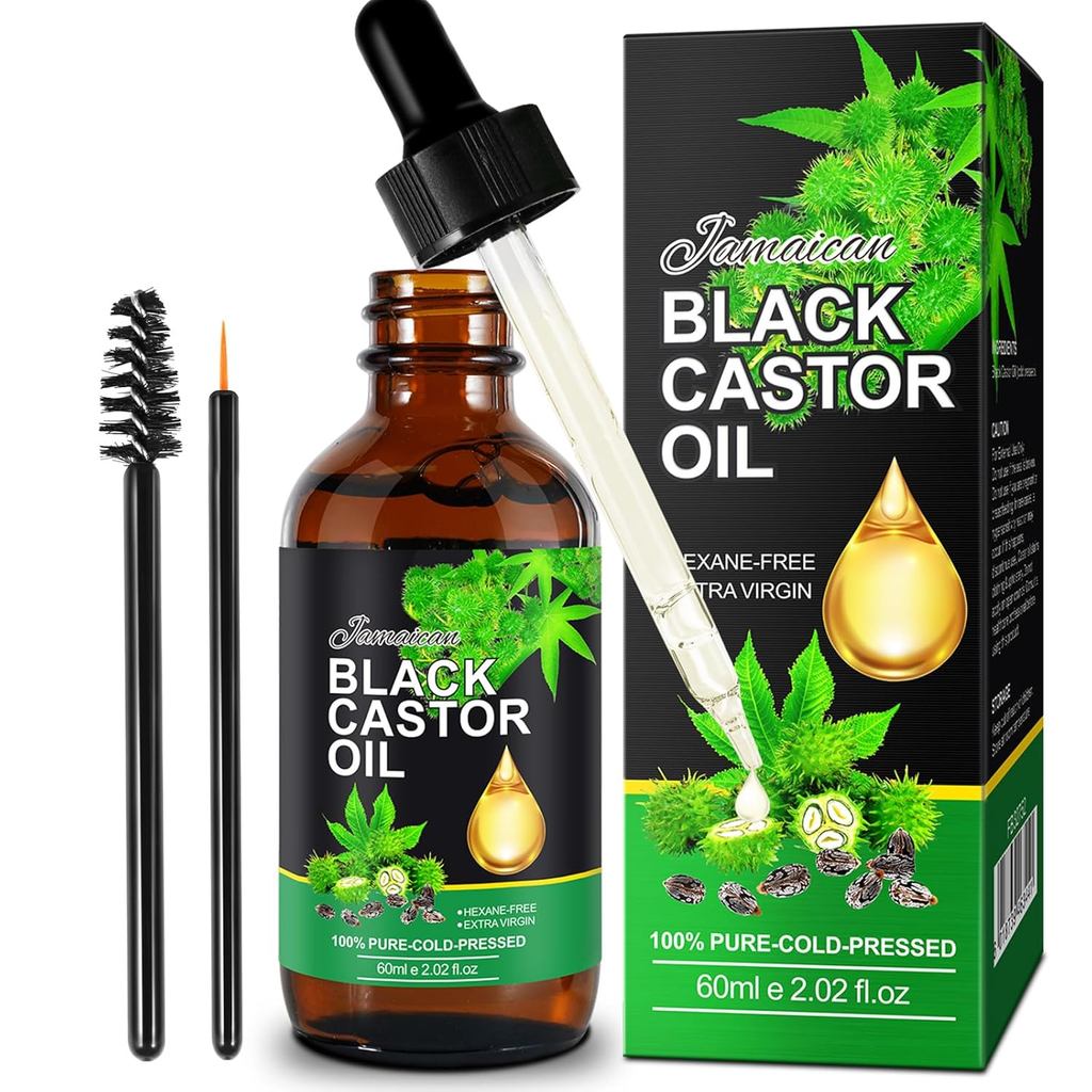 Jamaican Black Castor Oil, Castor Oil Organic Cold Pressed Unrefined, Pure Natural Castor Oil for Ha