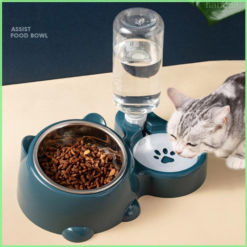 Nan Pet Feeding Station Bát thép không gỉ có thể tháo rời Chai đựng nước tích hợp