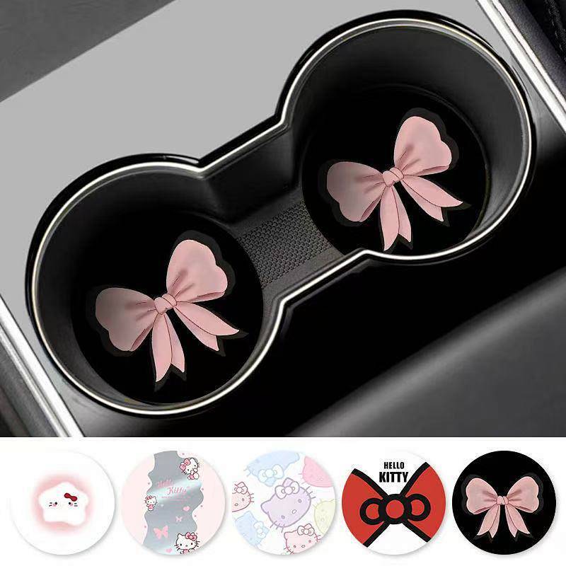 Pink Bow Car Coaster Car Interior Water Cup Mat Decorations Non-Slip Storage Pad js7U