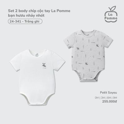 Set 2 body chip cộc tay La Pomme bạn hươu nhảy nhót - Sợi Petit Soyeu thoáng mát – Bé gái/trai - 0M - 9M