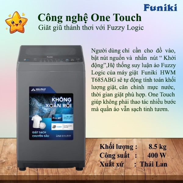 [Hỏa tốc 2h] Máy giặt cửa trên Funiki HWM T685ABG 8.5 kg