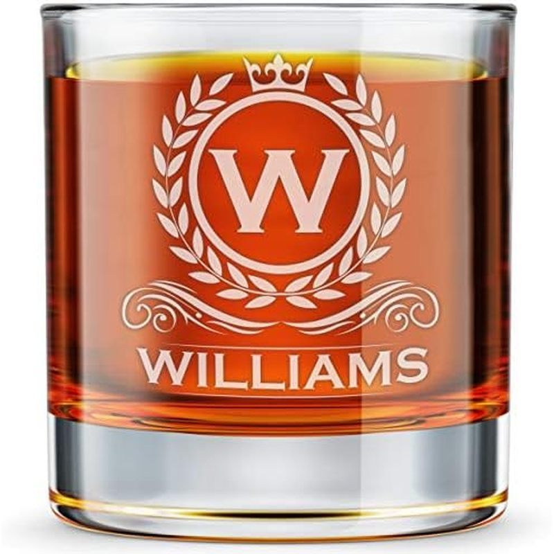Personalized Whiskey Glass, Engraved Monogram Rocks Cocktail Glass, 10.25 oz Custom Bourbon Gift For