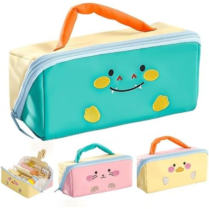 waii Pencil Case Pouch with Handle Cartoon Animal Large Capacity Pen Box Holder Organizer for Office