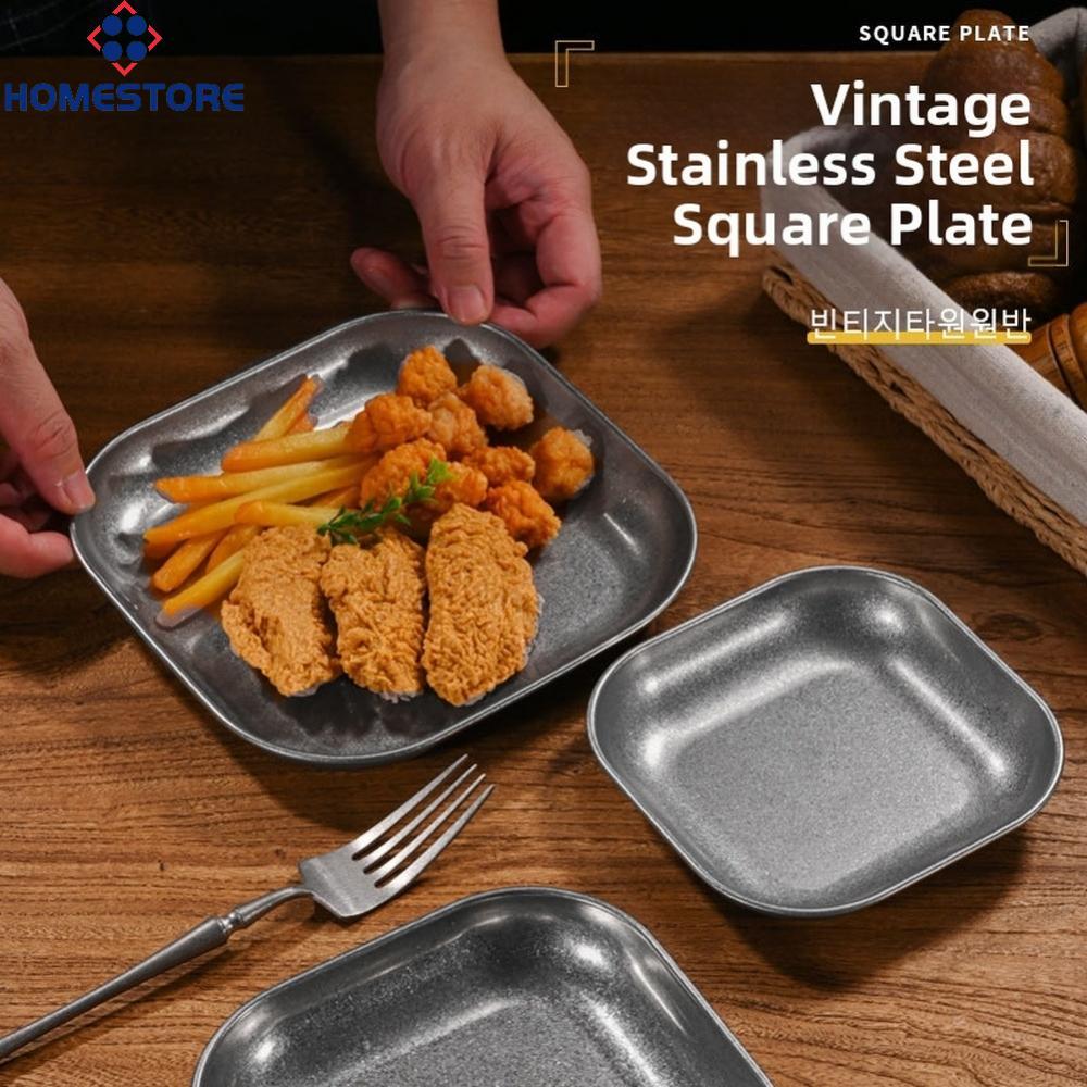 [Homestore]Vintage Inspired 304 Stainless Steel Square Plate for Serving For Fries and More