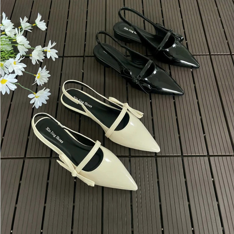 Windy'shoes - Giày Sandal nữ mũi nhọn nơ ngang đế bệt mã SD-0360
