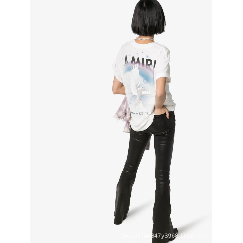 W9KH AM1R1 Rainbow Peace Dove Letters Logo Printed high street short-sleeve shirts for men and women
