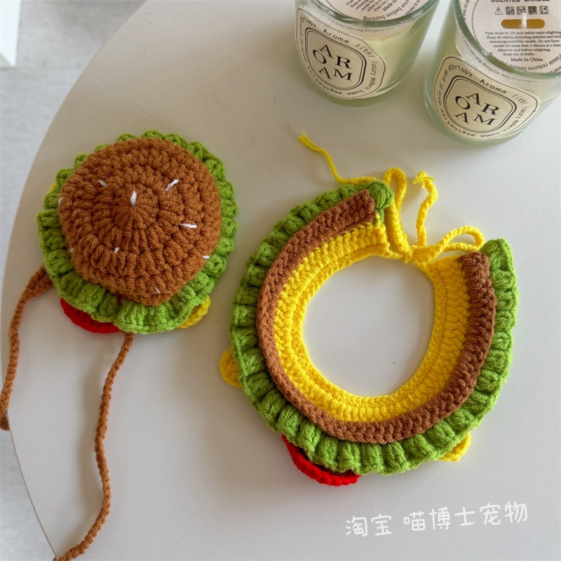 Mèo Mèo Cổ Burger Tay Đan Cổ Len Đan Chó Thú Cưng Burger Mũ Đội Đầu Mũ Nón