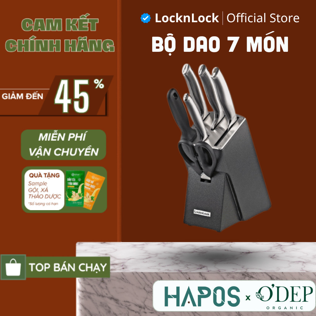 Bộ dao 7 món LocknLock bằng thép không gỉ cao cấp - Đen CKK301 - HAPOS LOF