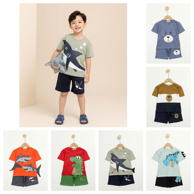 Bộ thun ngắn tay cotton mùa hè LITIBABY cho bé trai 11kg - 30kg