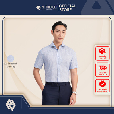 Áo sơ mi cộc tay nam Phan Nguyễn, chất liệu linen, co giãn tốt, mềm mát, form regular fit SMC.547