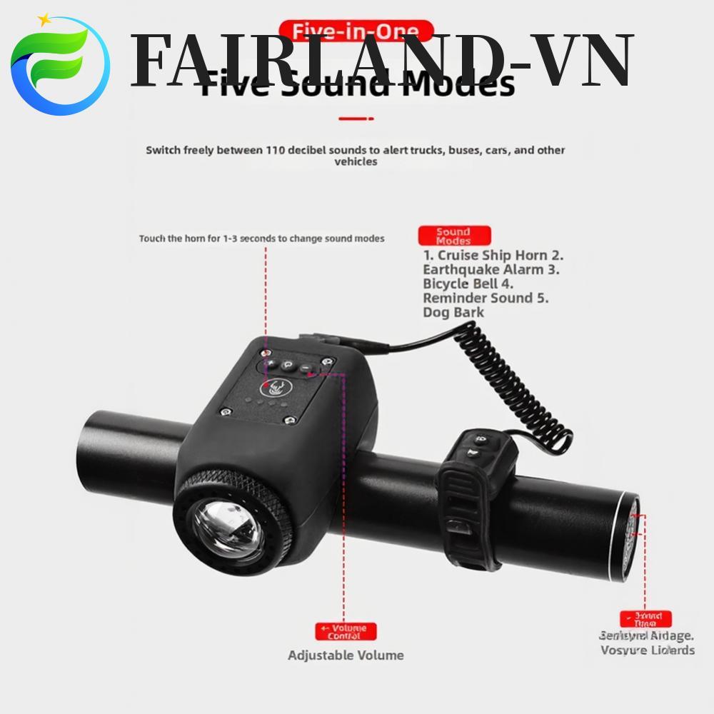 [FAIRLAND]Compact Bicycle Light with 120dB Horn Waterproof USB Charging Black ABS Aluminum