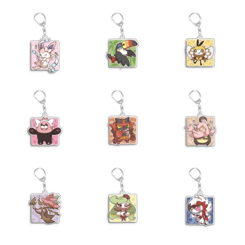 Móc khóa Pokemon mica Acrylic nhân vật Sylveon Pikachu Bewear Lycanroc Clefairy trang trí balo túi x