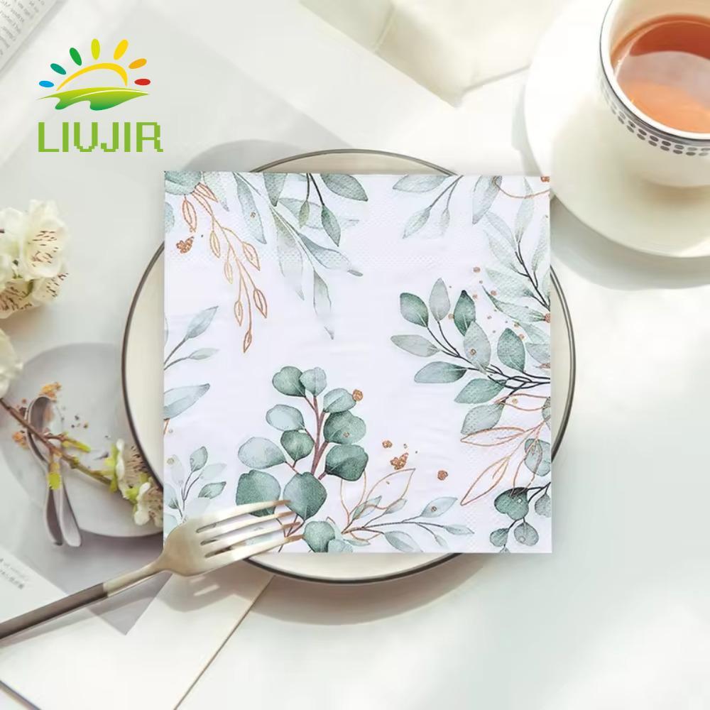 LIUJIR 40 Chiếc Khăn Giấy Bạch Đàn, Khăn Giấy Đảng In Hình Cây Xanh Vuông, Placemat 33 * 33cm Khăn G
