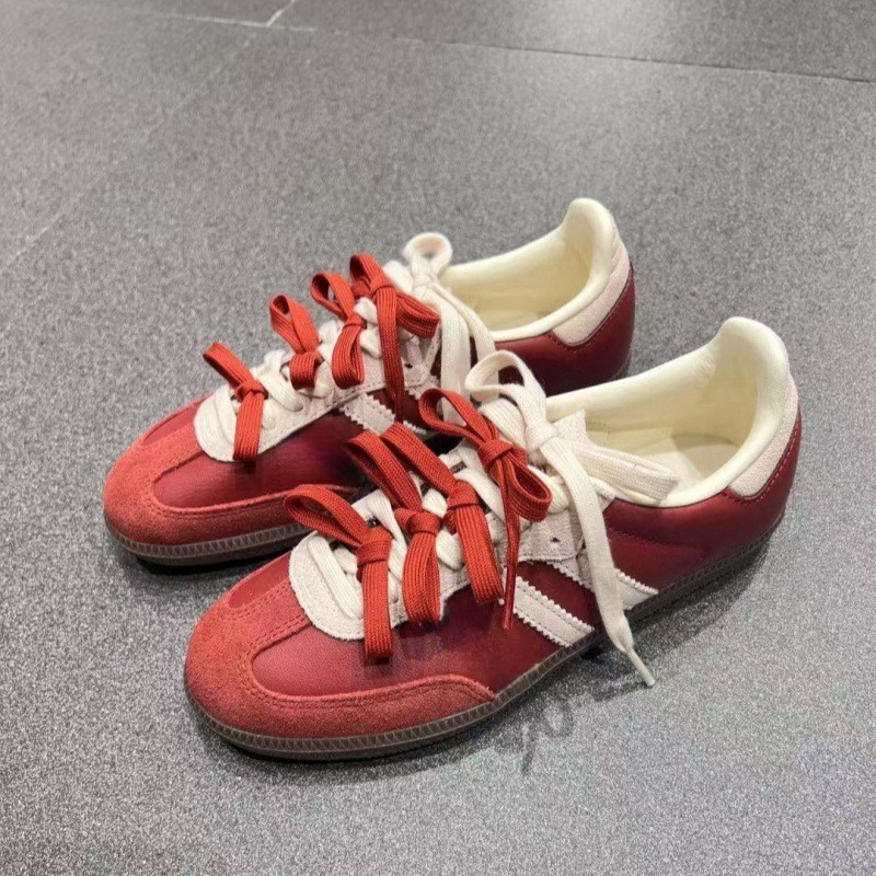 Cowhide2025Red retro German training shoes for women, versatile color-blocked casual sneakers, flat-