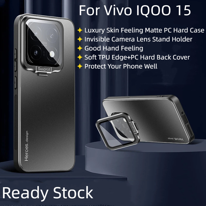 Dành Cho Vivo IQOO 15 13 IQOO15 Ốp Lưng Da Sang Trọng Cảm Giác Mờ PC Cứng Vô Hình Ống Kính Máy Ảnh G