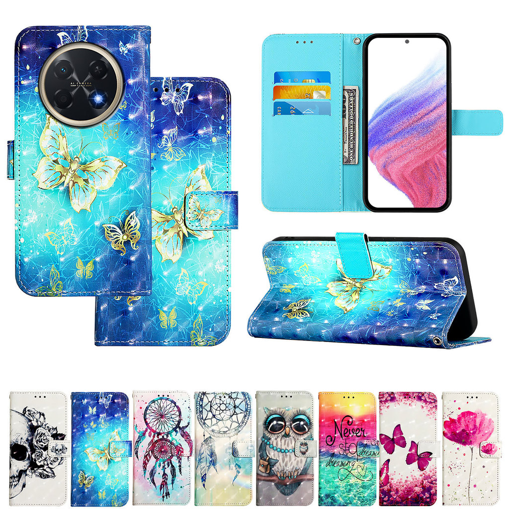 Ốp Điện Thoại Lật Gấp Da Mỹ Cho Huawei P90 Pro Max P90Pro Bao Thiết Kế Cổ Điển Từ Tính 3D Tranh Tay 