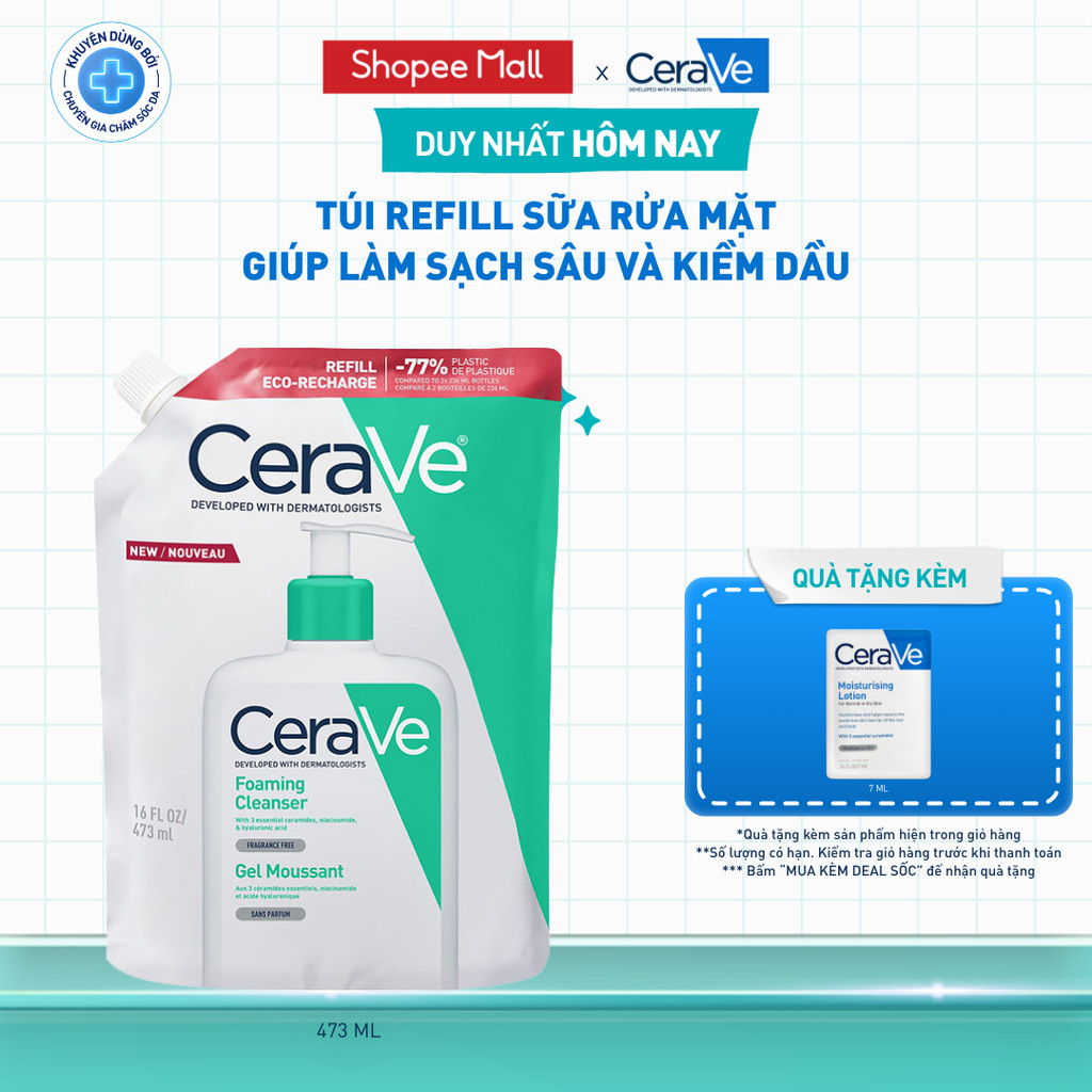 Túi refill sữa rửa mặt giúp làm sạch sâu và kiềm dầu Cerave Foaming Cleanser 473ML | BigBuy360 - bigbuy360.vn