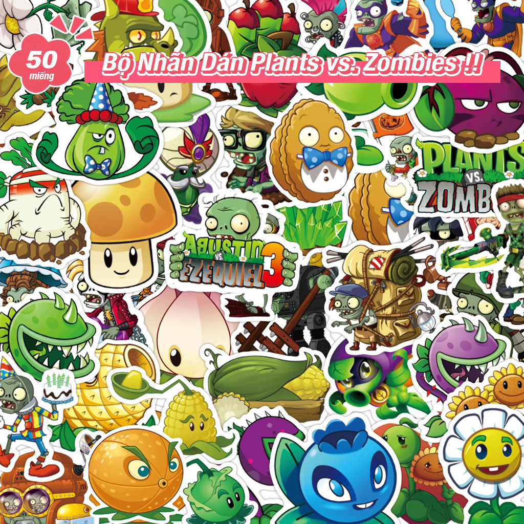 Bộ Nhãn Dán Plants vs. Zombies Sticker Trò Chơi Điện Tử Chống Thấm Nước Trang Trí Sổ Tay Dán Mũ Bảo 
