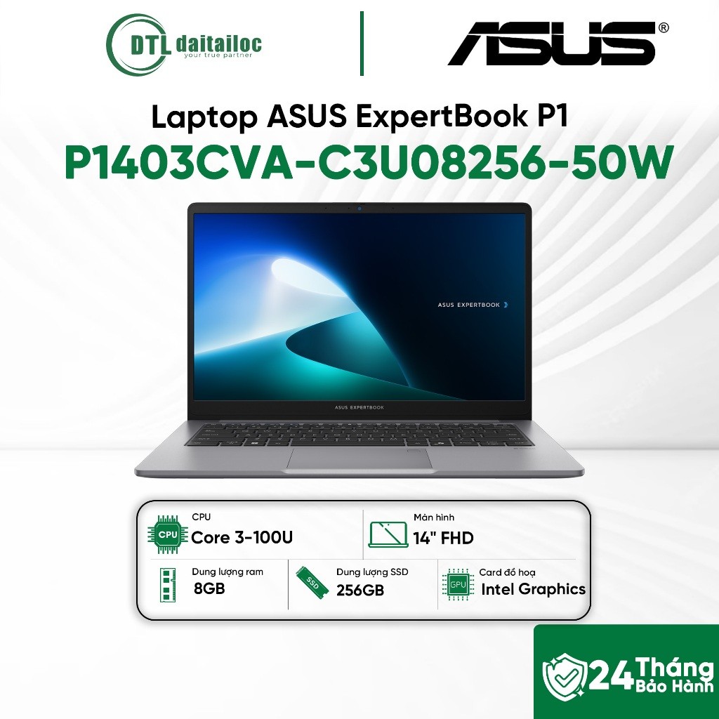 Laptop ASUS ExpertBook P1 ASUS P1403CVA C3U08256 50W Core 3 100U 8GB 256GB SSD 14" FHD WiFi 6 NO OS 