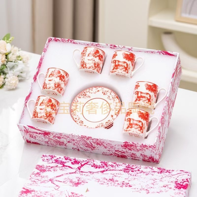Bone china afternoon tea cup, espresso cup and saucer, breakfast cup and saucer, red leopard cup and
