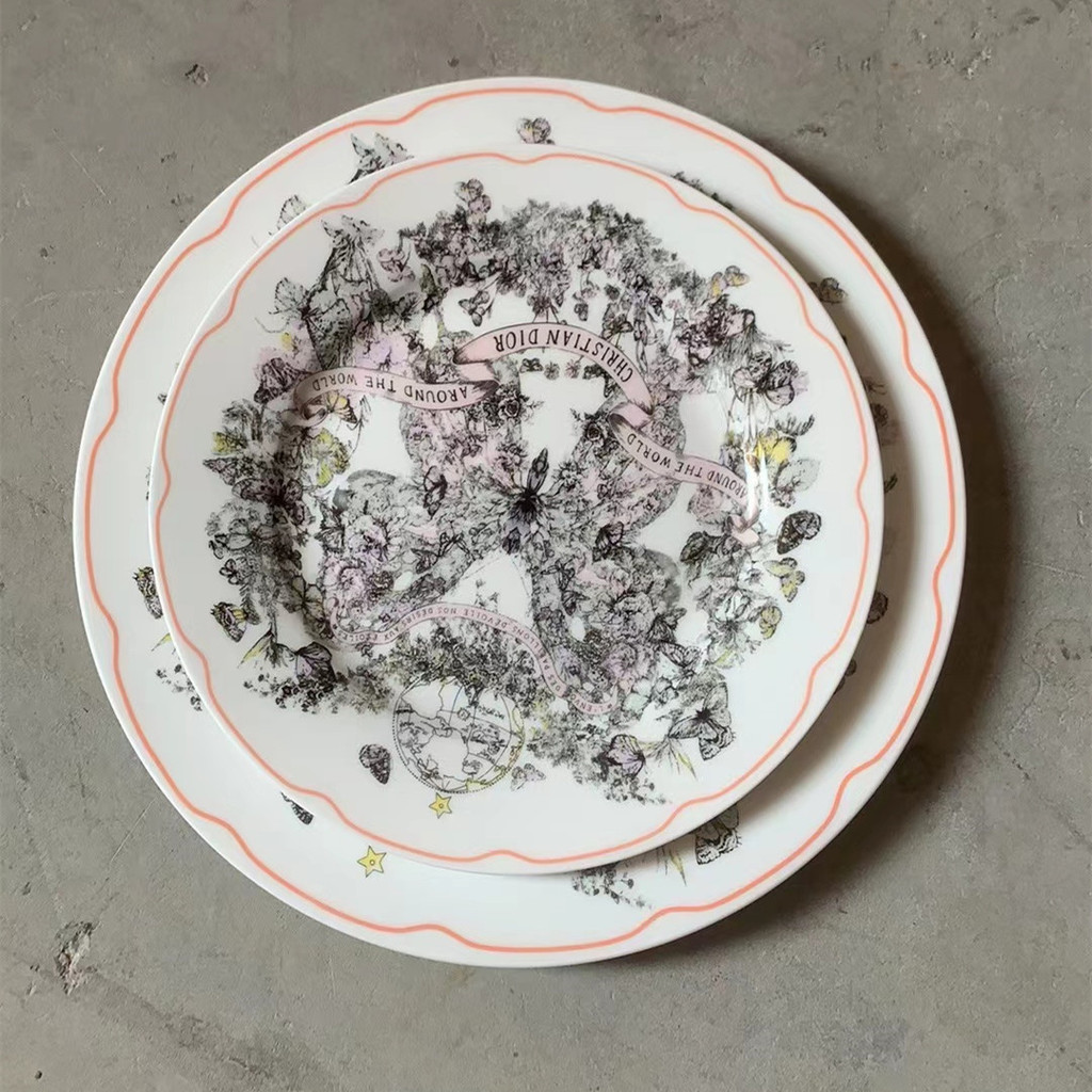 Vintage Ceramic Dinner Plate Set with Butterfly and Floral Pattern, Western Style Dinner Plate for H