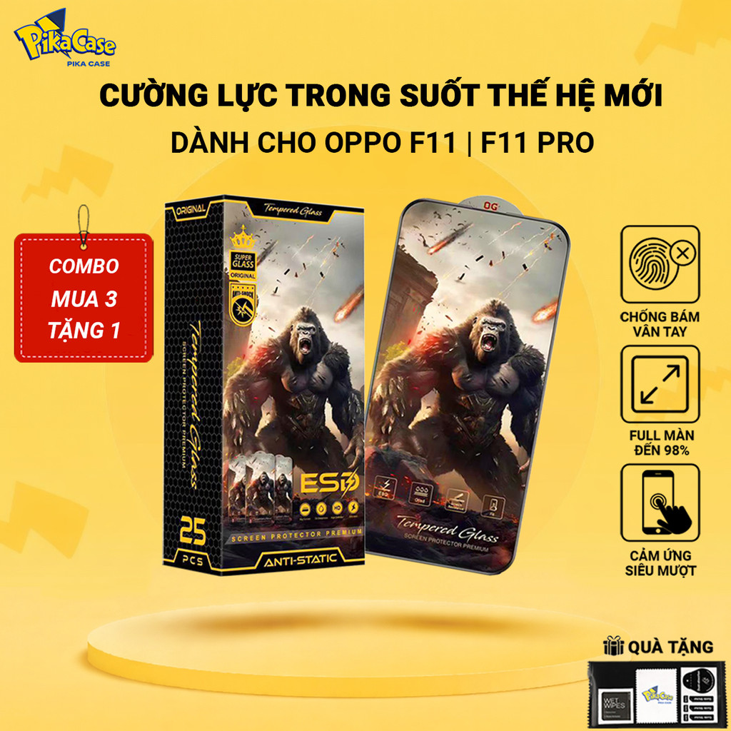 Cường lực Oppo F11 Pro, F11 Pikacase chiến binh full màn | Miếng kính dán bảo vệ màn hình cho oppo