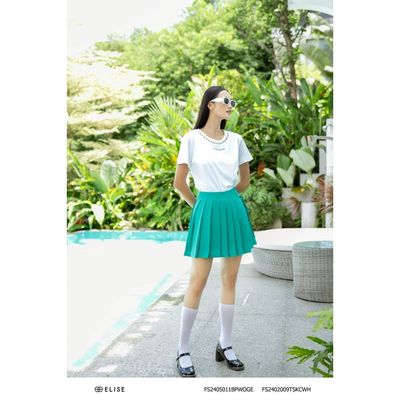 Quần sooc váy xanh lá dập ly buộc dây thiết kế Elise FS2405011BPWOGE