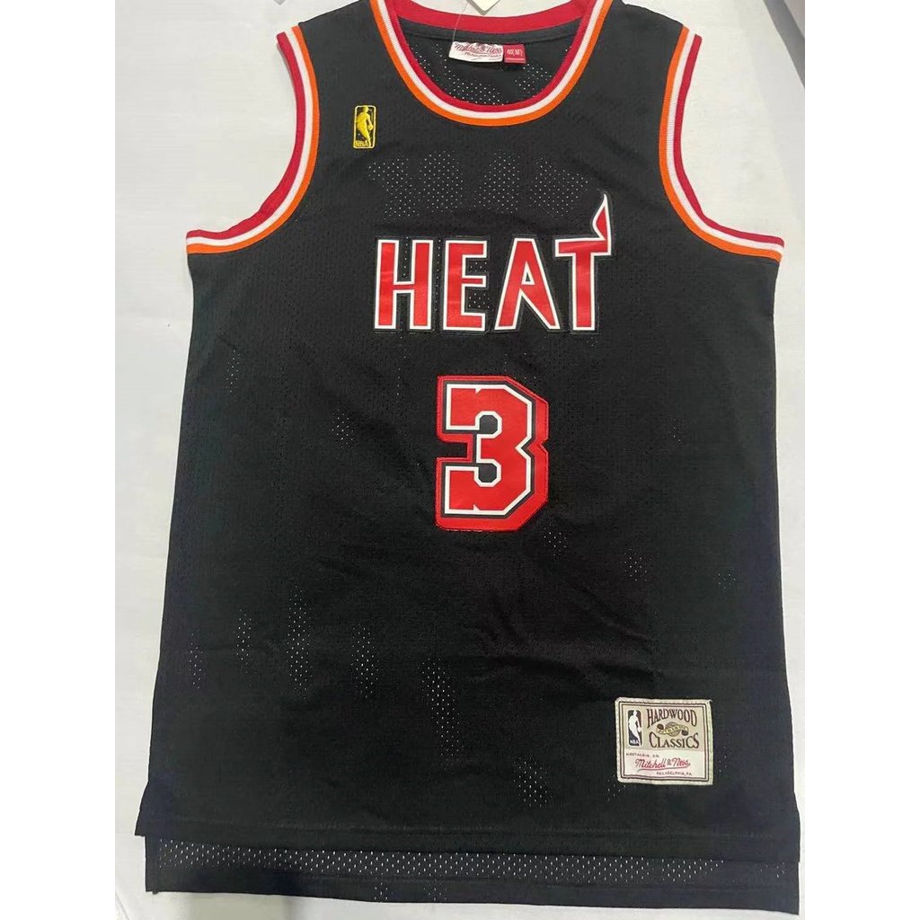 Áo jersey bóng rổ retro Miami Heat Wade số 3, thêu logo, lưới thể thao