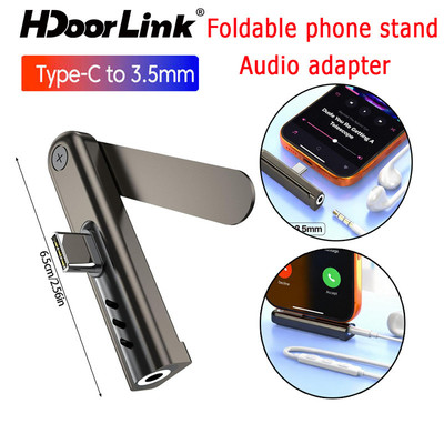 Bộ chuyển đổi tai nghe HdoorLink 3.5MM có giá đỡ Loại C Nam sang 3,5mm Bộ chuyển đổi âm thanh nữ có chân đế có thể gập lại